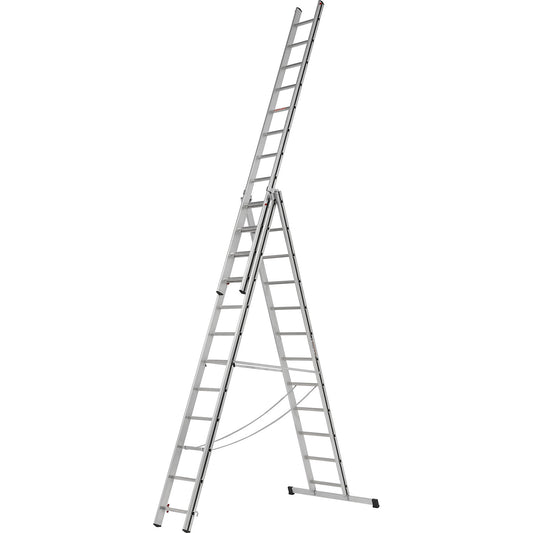 Aluminium multi-purpose ladder, entry level model, 3 x 12 rungs, max. working height 8.71 m.