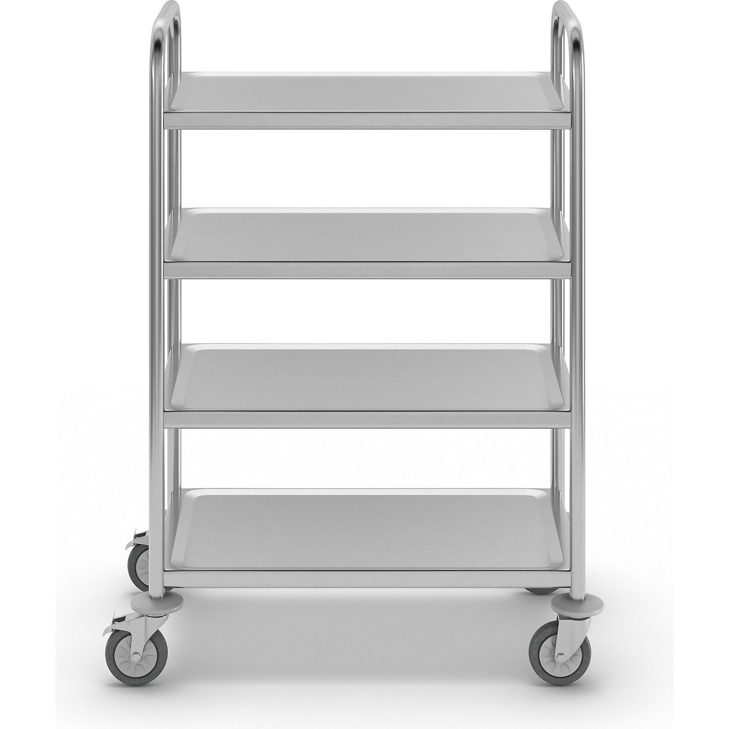 Stainless steel serving trolley, 4 shelves, LxWxH 705 x 405 x 1055 mm.