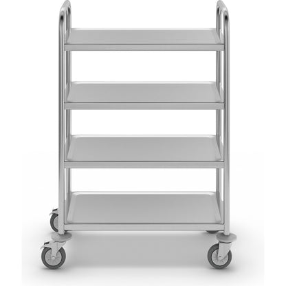 Stainless steel serving trolley, 4 shelves, LxWxH 705 x 405 x 1055 mm.