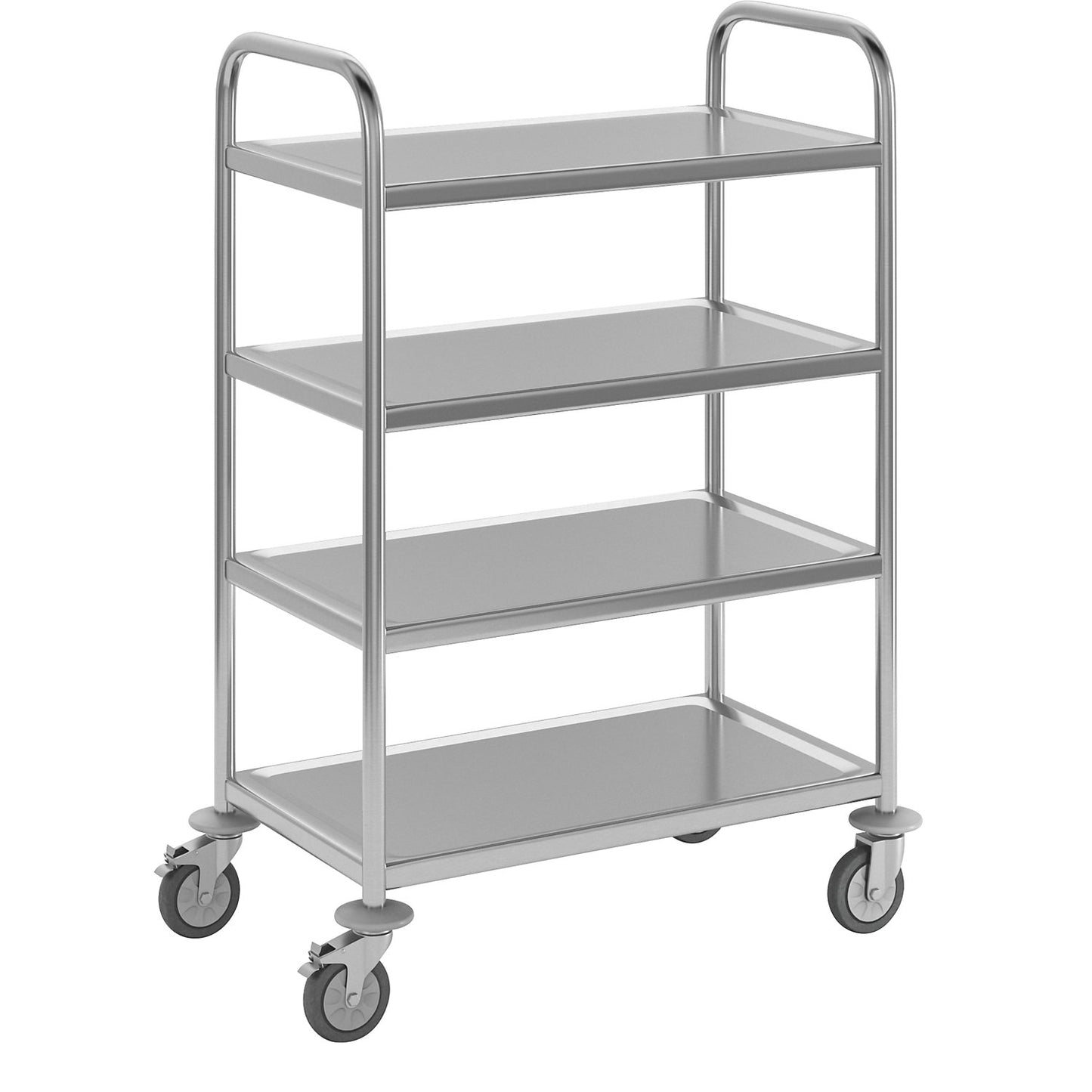 Stainless steel serving trolley, 4 shelves, LxWxH 705 x 405 x 1055 mm.