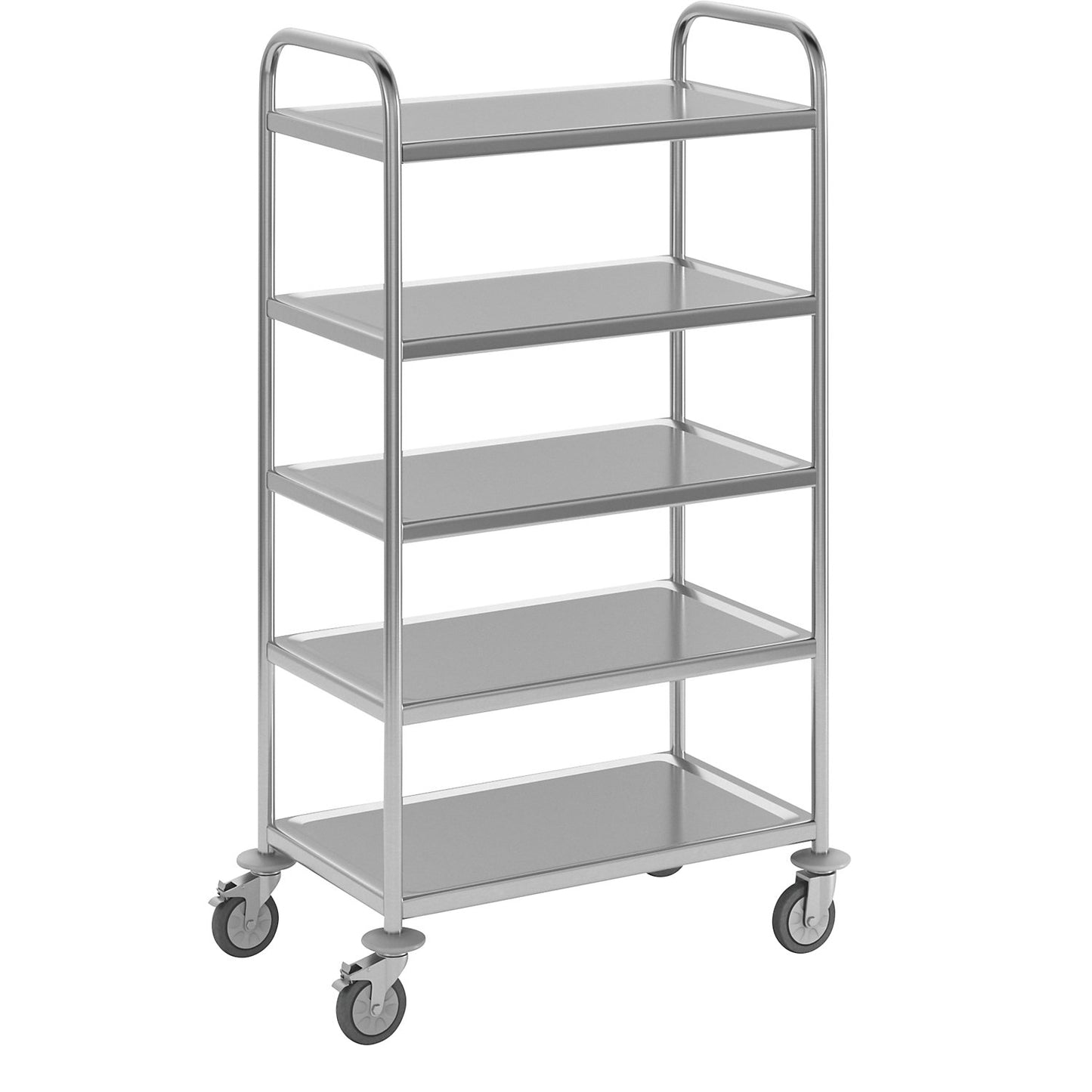 Stainless steel serving trolley, 5 shelves, LxWxH 705 x 405 x 1300 mm.