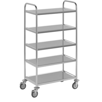 Stainless steel serving trolley, 5 shelves, LxWxH 705 x 405 x 1300 mm.