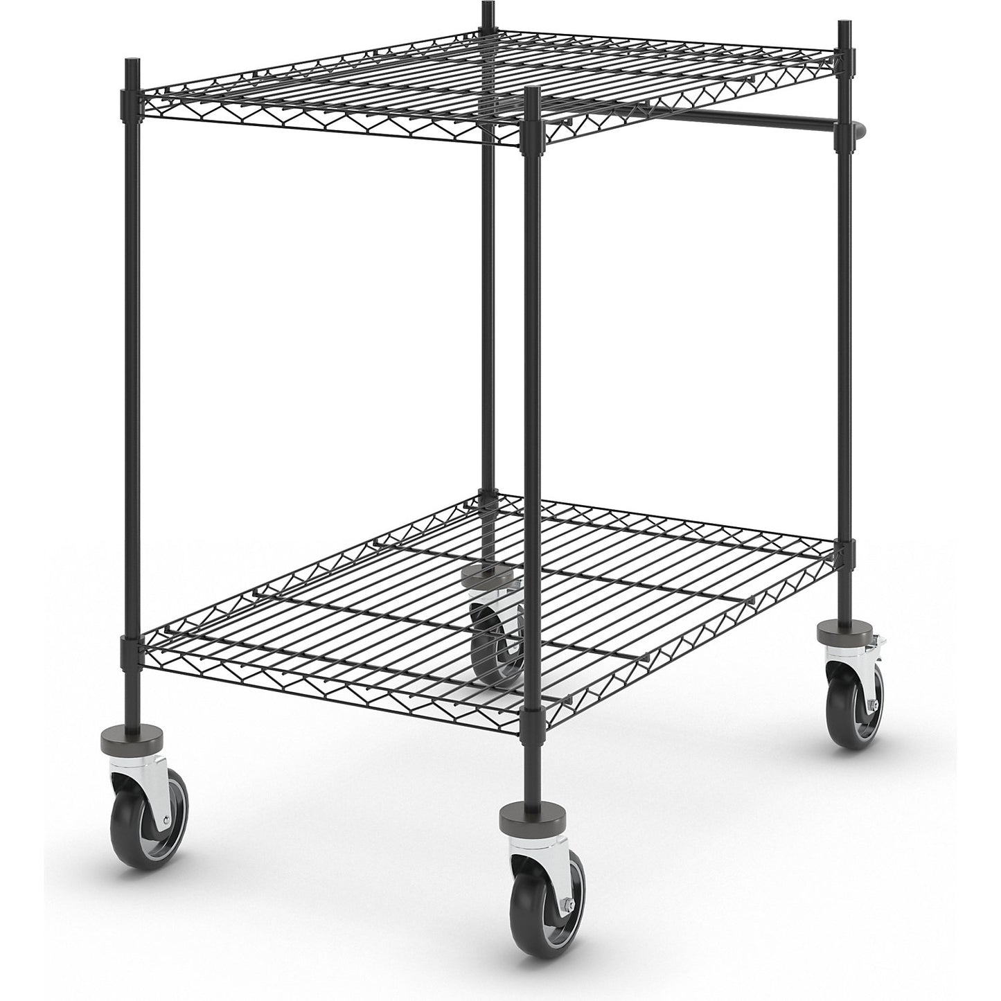 Wire mesh table trolley, black, with 2 shelves, LxWxH 910 x 610 x 1025 mm.
