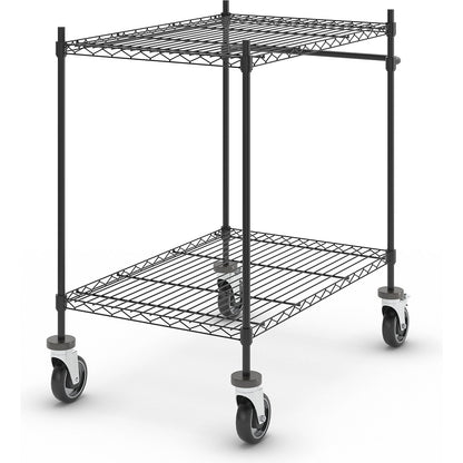 Wire mesh table trolley, black, with 2 shelves, LxWxH 910 x 610 x 1025 mm.