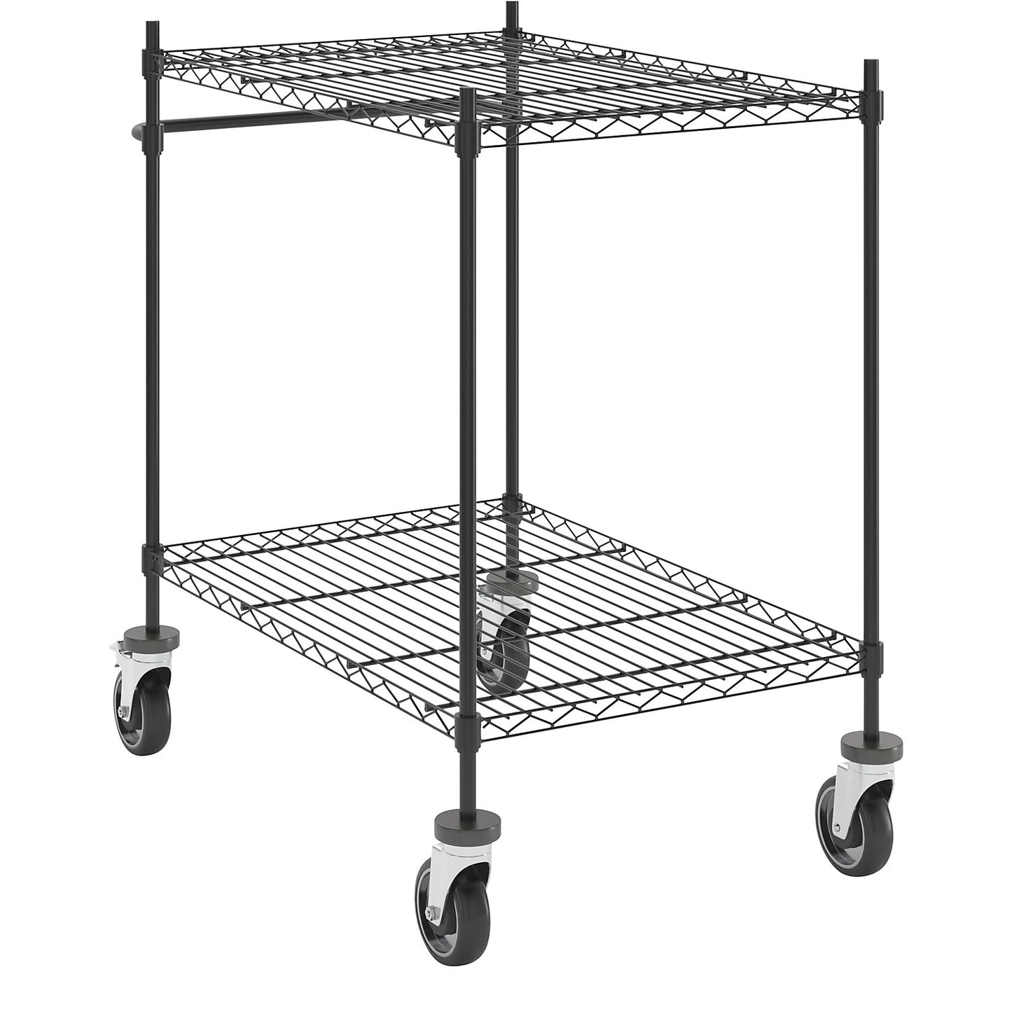 Wire mesh table trolley, black, with 2 shelves, LxWxH 910 x 610 x 1025 mm.