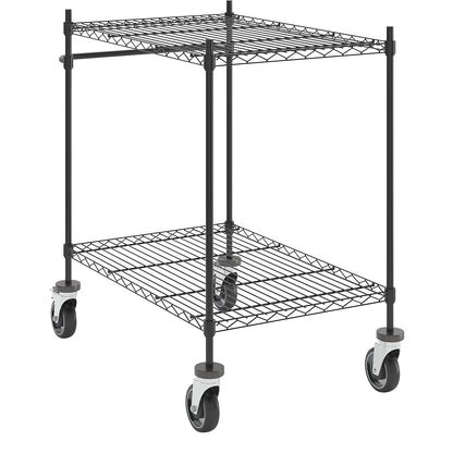 Wire mesh table trolley, black, with 2 shelves, LxWxH 910 x 610 x 1025 mm.