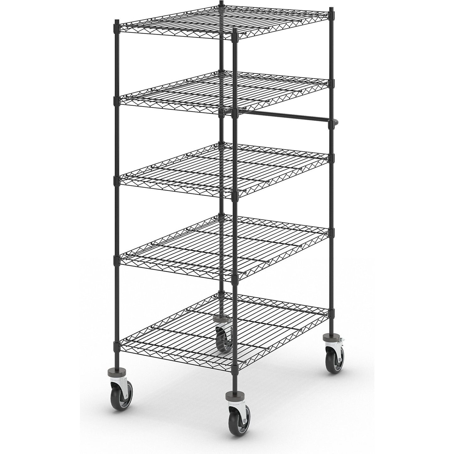 Wire mesh table trolley, black, with 5 shelves, LxWxH 910 x 610 x 1670 mm.