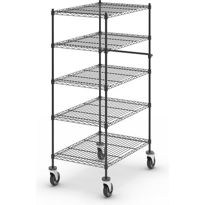 Wire mesh table trolley, black, with 5 shelves, LxWxH 910 x 610 x 1670 mm.