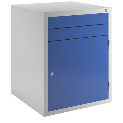 Drawer cupboard, 2 drawers, 1 door, light grey/blue.