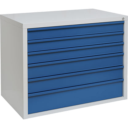 Drawer cupboard, 6 drawers, width 1050 mm, blue front.