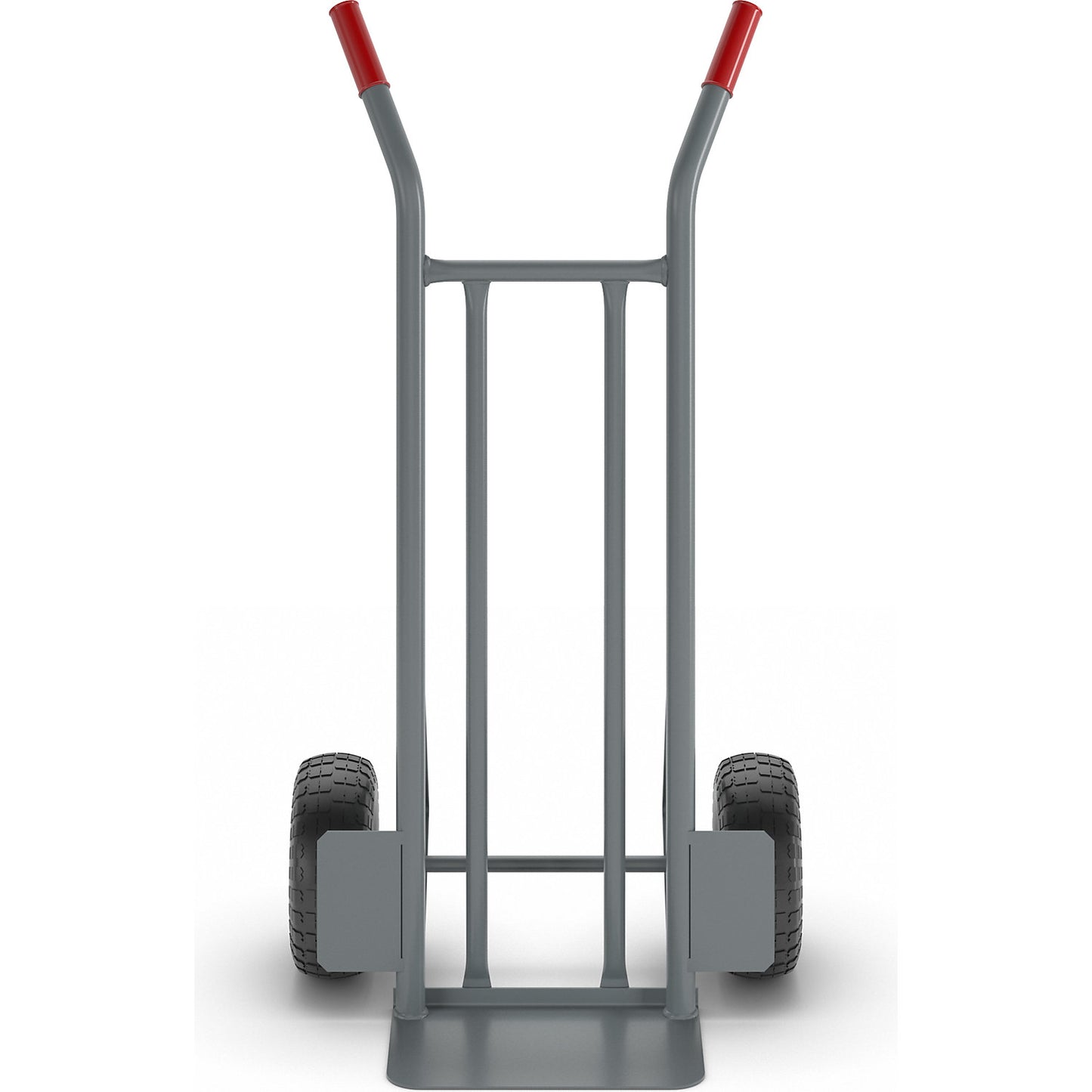 Steel sack truck, with 2 vertical struts, max. load 150 kg, puncture proof tyres.