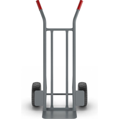 Steel sack truck, with 2 vertical struts, max. load 150 kg, puncture proof tyres.