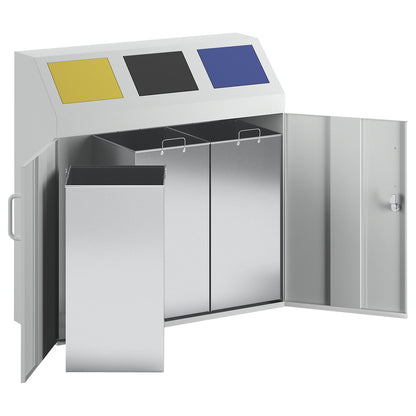 Recyclable waste collection cupboard, capacity 3 x 50 l, light grey RAL 7035.