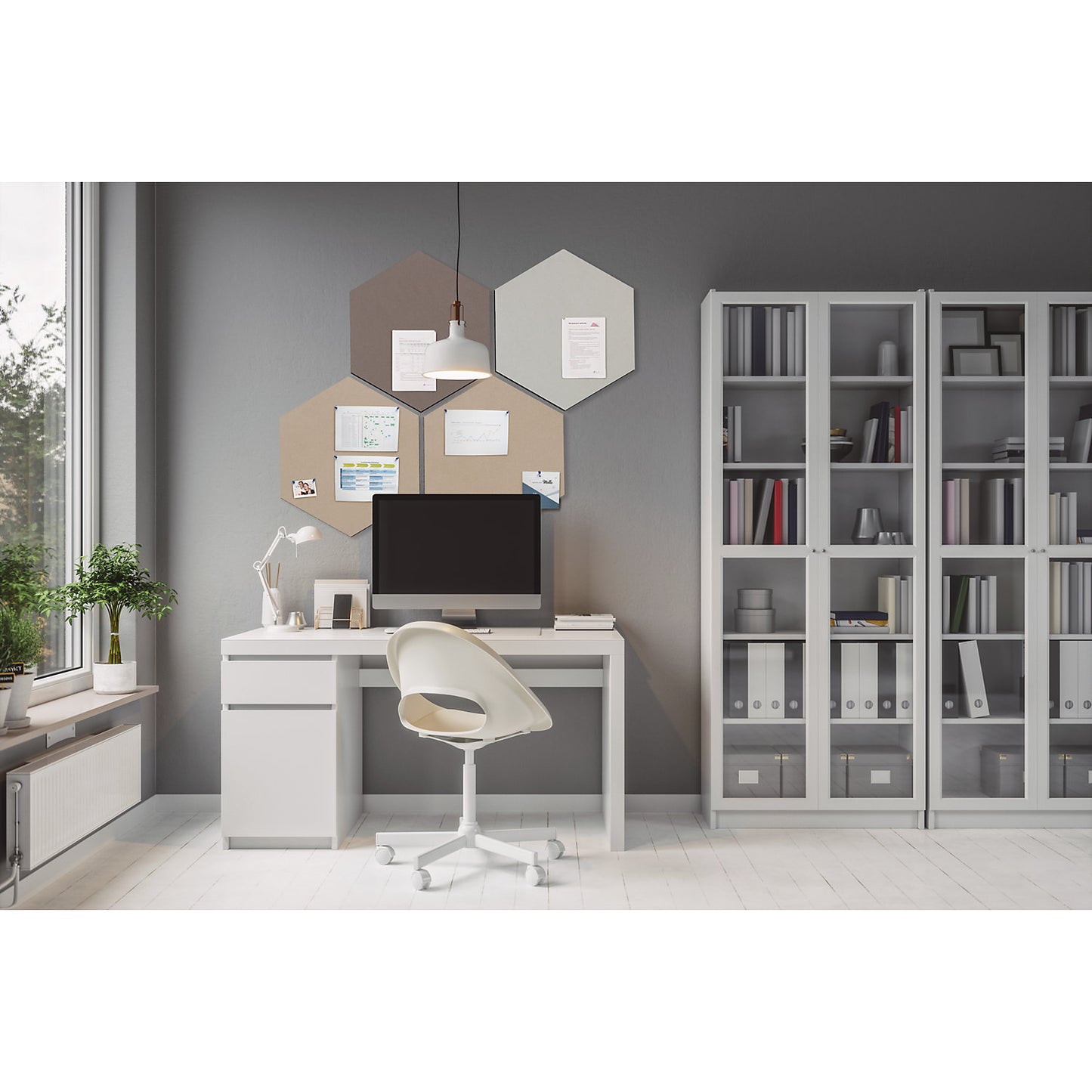 Hexagonal designer pin board, cork, WxH 600 x 600 mm, light brown.
