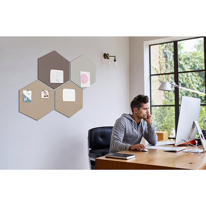 Hexagonal designer pin board, cork, WxH 600 x 600 mm, light grey.
