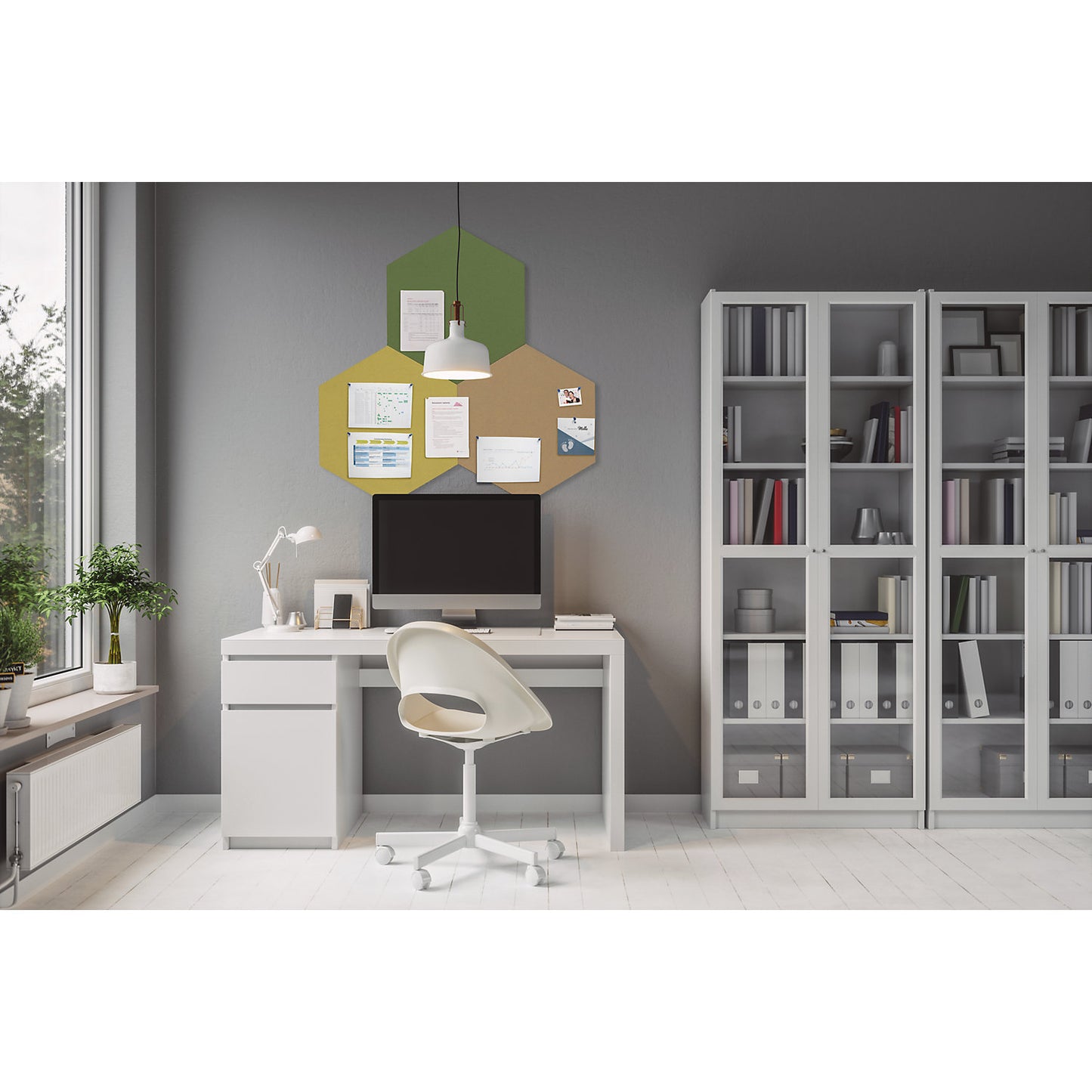 Hexagonal designer pin board, cork, WxH 600 x 600 mm, green.