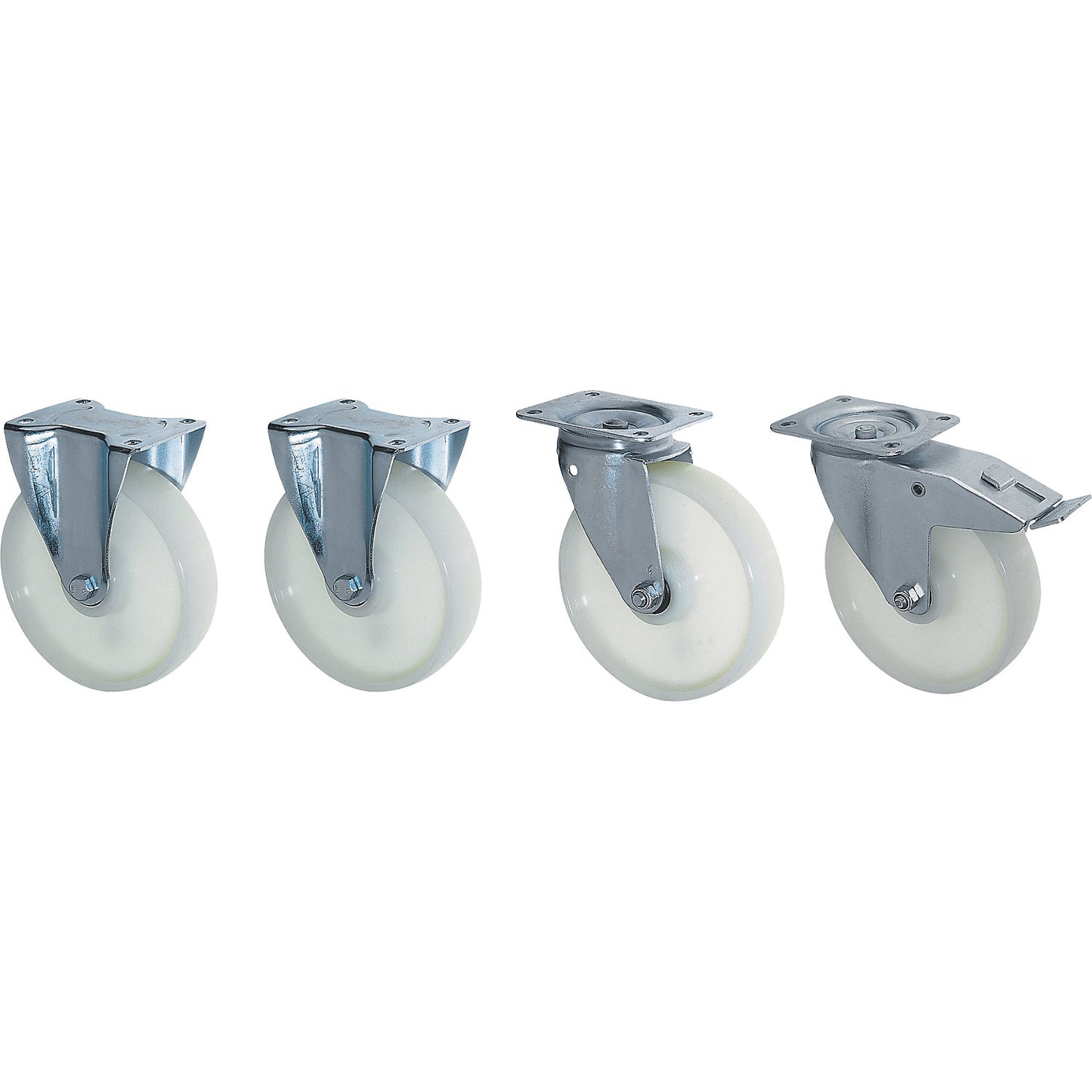 Wheel set for container, 2 swivel castors and 2 fixed castors, wheel Ø 100 mm, set.