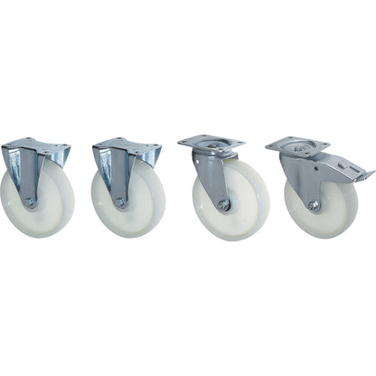 Wheel set for container, 2 swivel castors and 2 fixed castors, wheel Ø 100 mm, set.