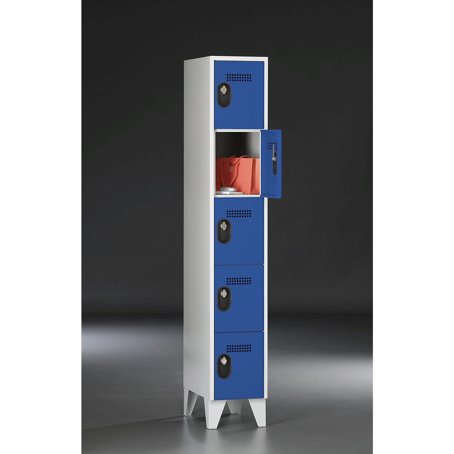 Köln 5-fold compartment locker, 1 compartment, light grey / gentian blue, 300 mm.