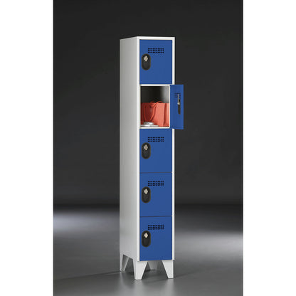 Köln 5-fold compartment locker, 1 compartment, light grey / gentian blue, 300 mm.