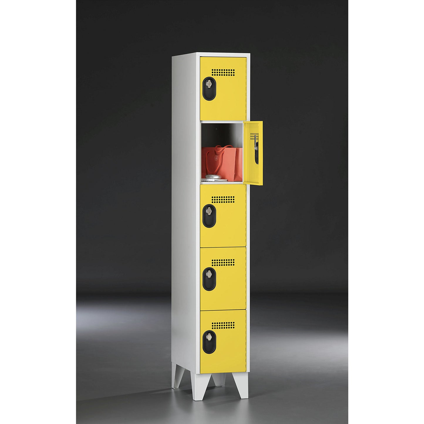 Köln 5-fold compartment locker, 1 compartment, light grey / zinc yellow, 300 mm.
