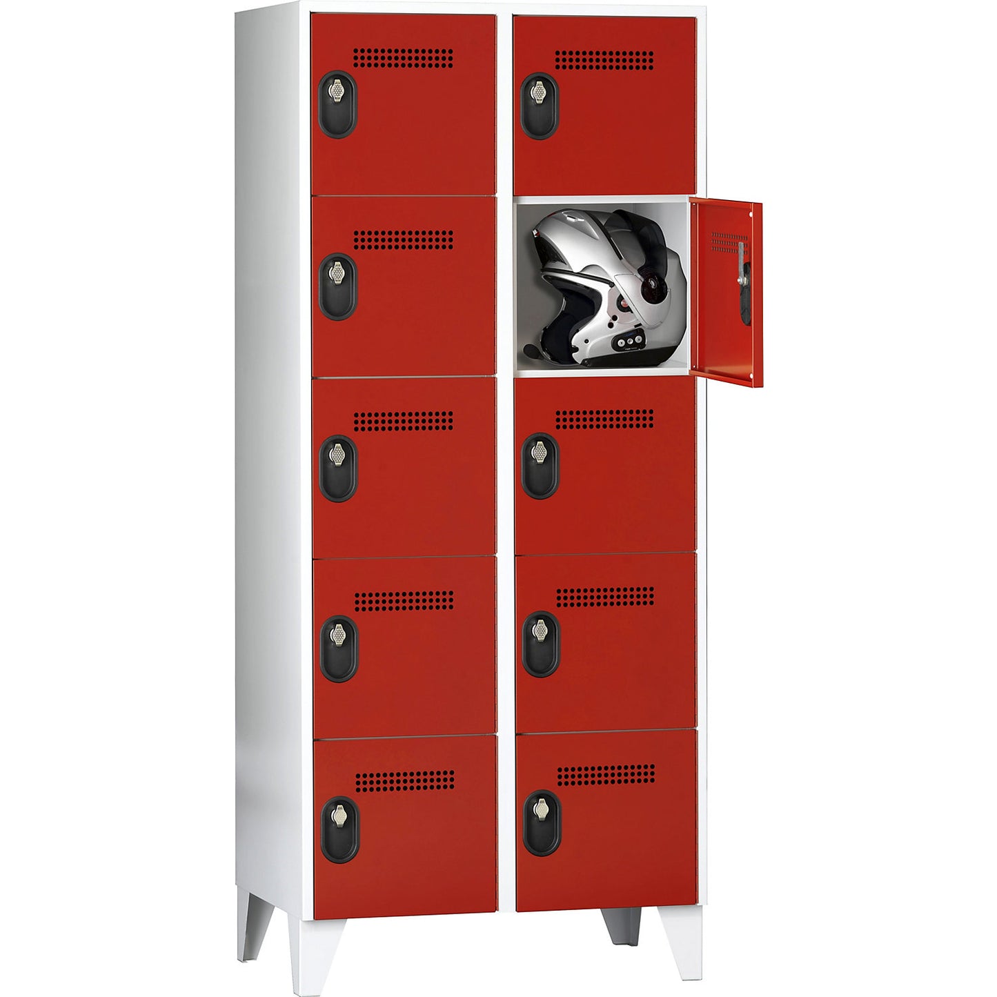 Köln 5-fold compartment locker, 2 compartments, light grey / flame red, 800 mm.