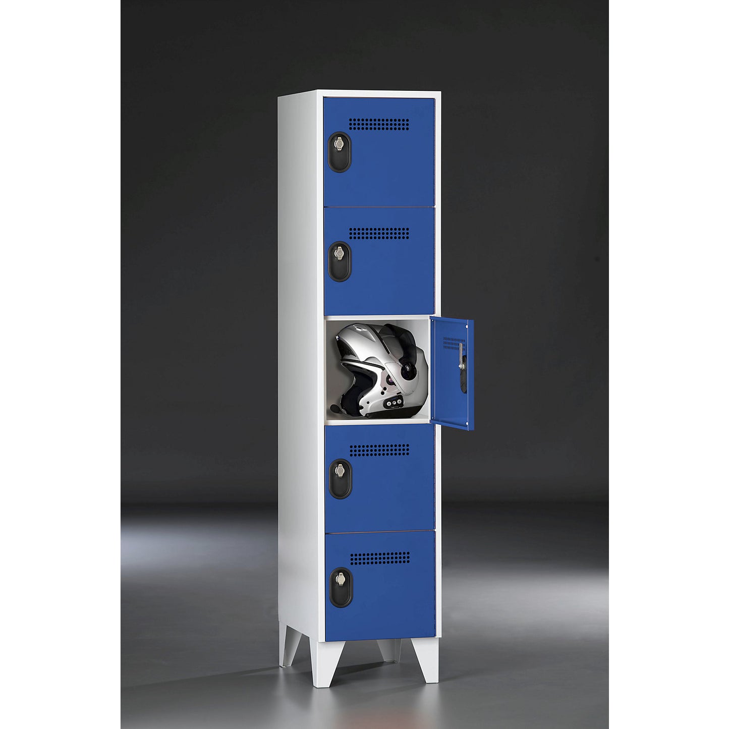 Köln 5-fold compartment locker, 2 compartments, light grey / gentian blue, 800 mm.