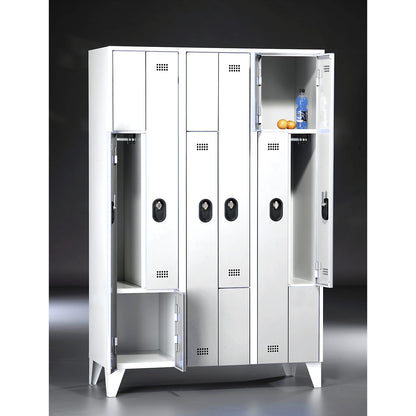 Köln Z locker, 3 compartments, W 1200 mm, body / door colour light grey / light grey.