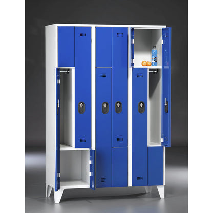 Köln Z locker, 3 compartments, W 1200 mm, body / door colour light grey / gentian blue.