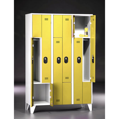 Köln Z locker, 3 compartments, W 1200 mm, body / door colour light grey / zinc yellow.