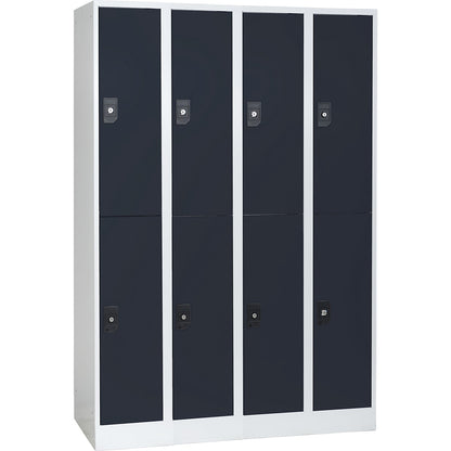 Stuttgart double deck clothes locker, 4 compartments, W 1200 mm, light grey / anthracite grey.