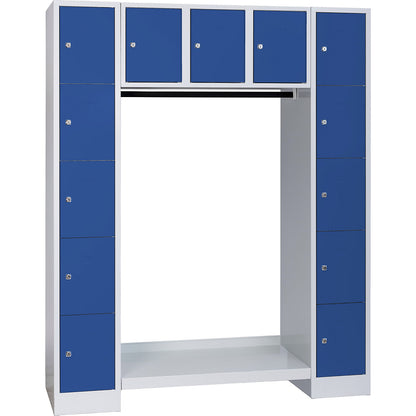 Dresden cloakroom locker system, 13 compartments, light grey / gentian blue.
