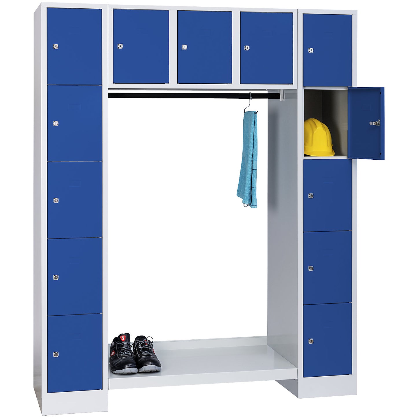 Dresden cloakroom locker system, 13 compartments, light grey / gentian blue.