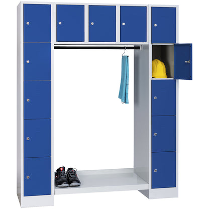 Dresden cloakroom locker system, 13 compartments, light grey / gentian blue.