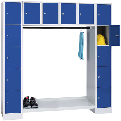 Dresden cloakroom locker system, 14 compartments, light grey / gentian blue.