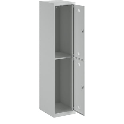 Hamburg double deck clothes locker, 1 compartment, width 400 mm, extension unit, light grey / light grey.