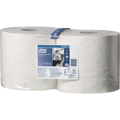 Multi-purpose paper wipes, hybrid quality, 2-ply, white, pack of 2 rolls, 750 sheets/roll.