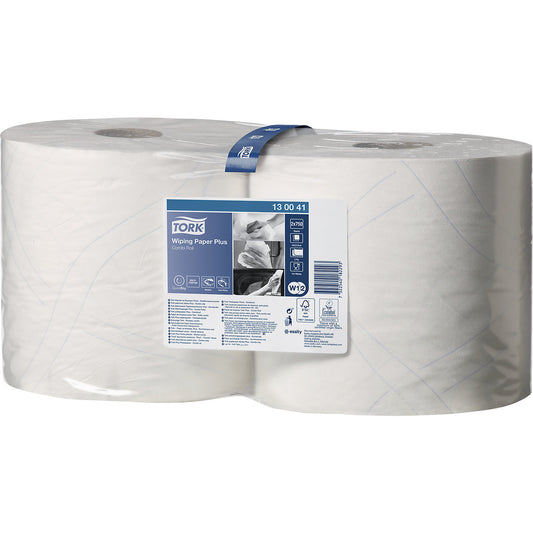 Multi-purpose paper wipes, hybrid quality, 2-ply, white, pack of 2 rolls, 750 sheets/roll.