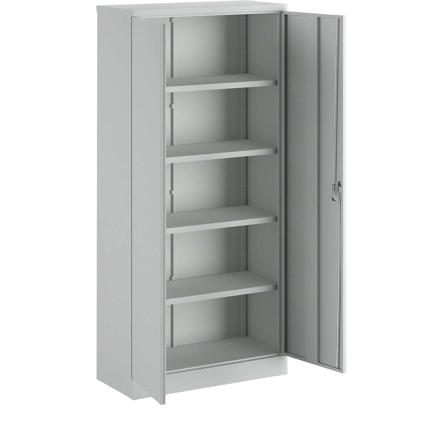 Universal hinged door cupboard, external HxWxD 1950 x 915 x 421 mm, light grey doors.