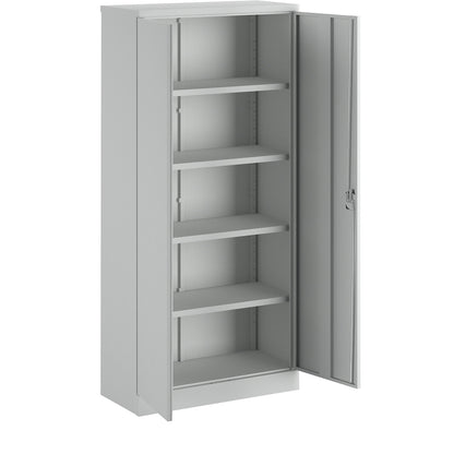 Universal hinged door cupboard, external HxWxD 1950 x 915 x 421 mm, light grey doors.