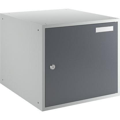 Cube locker, HxWxD 350 x 400 x 450 mm, solid panel door, light grey / basalt grey.