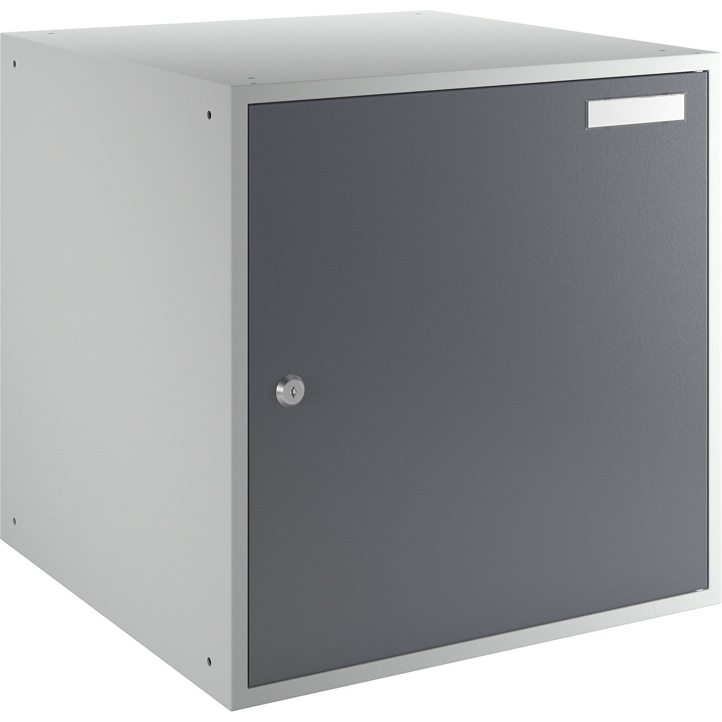 Cube locker, HxWxD 450 x 450 x 450 mm, solid panel door, light grey / basalt grey.