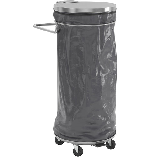 Stainless steel waste sack stand with pedal, hands-free operation, for capacity 120 l.