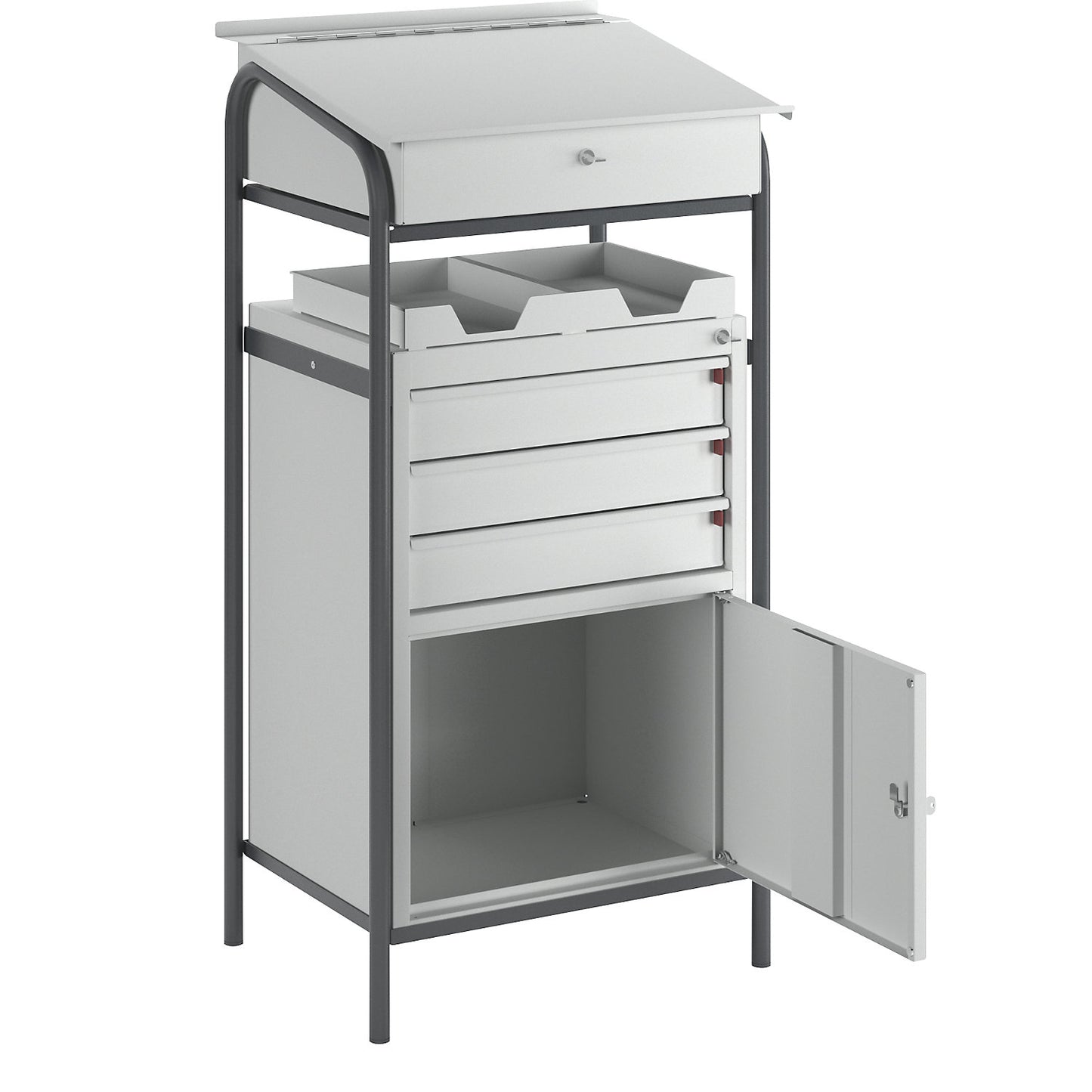 Workshop desk, 1 cupboard, 3 drawers, HxWxD 1140 x 590 x 520 mm.