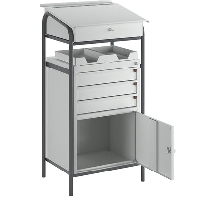 Workshop desk, 1 cupboard, 3 drawers, HxWxD 1140 x 590 x 520 mm.