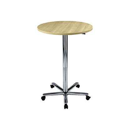 Canteen table, height adjustable, chrome plated frame, maple finish.