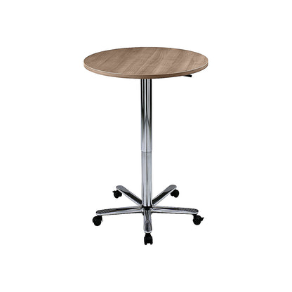 Canteen table, height adjustable, chrome plated frame, walnut finish.
