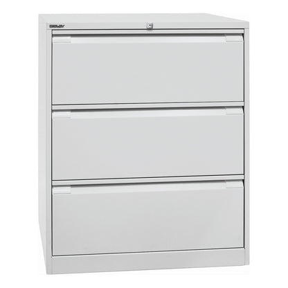 Suspension file cabinet, 2-track, 3 A4 drawers, light grey.