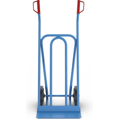 Steel sack truck, model: loading truck, max. load 250 kg, puncture-proof solid rubber tyres.