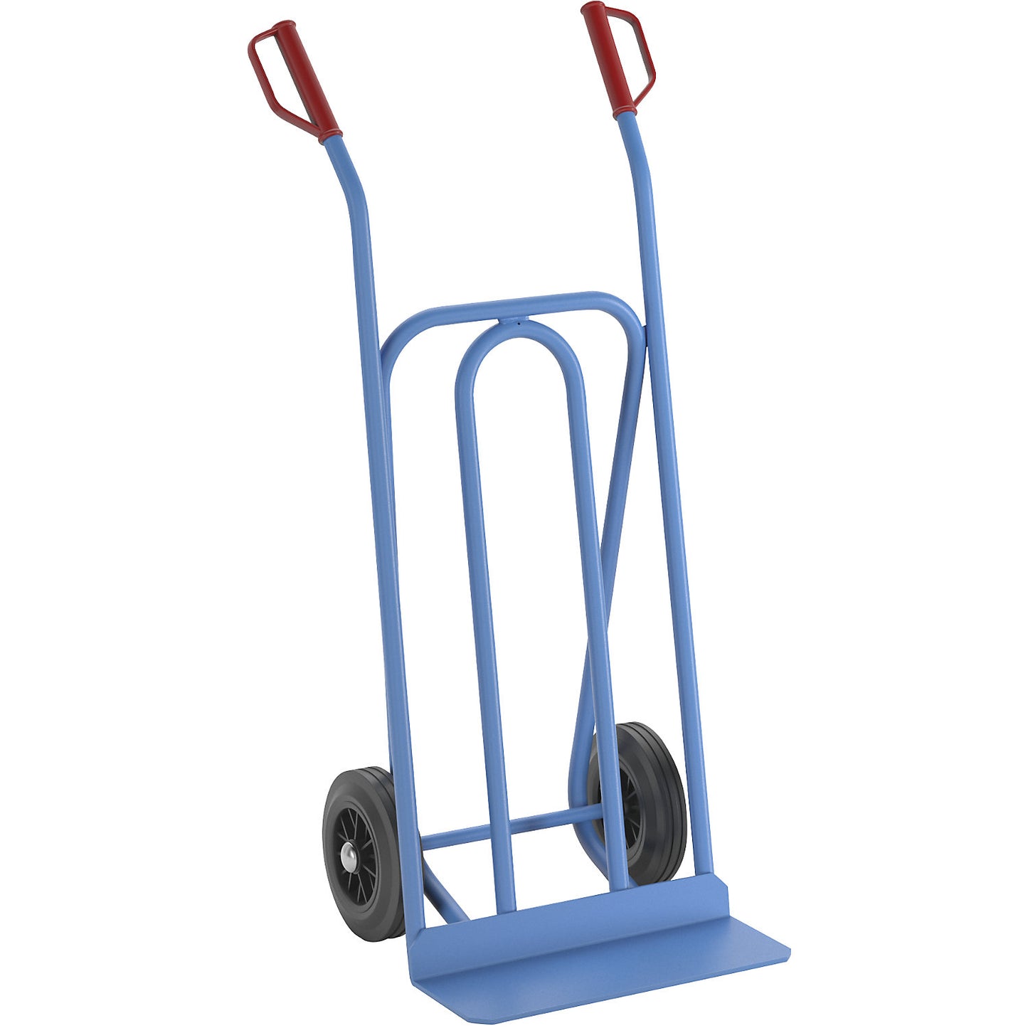 Steel sack truck, model: loading truck, max. load 250 kg, puncture-proof solid rubber tyres.